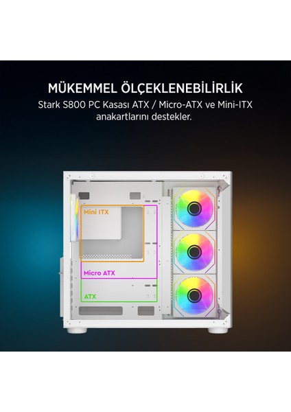 Stark S800 4xargb Temperli Cam Atx Beyaz Gaming (Oyuncu) Kasa