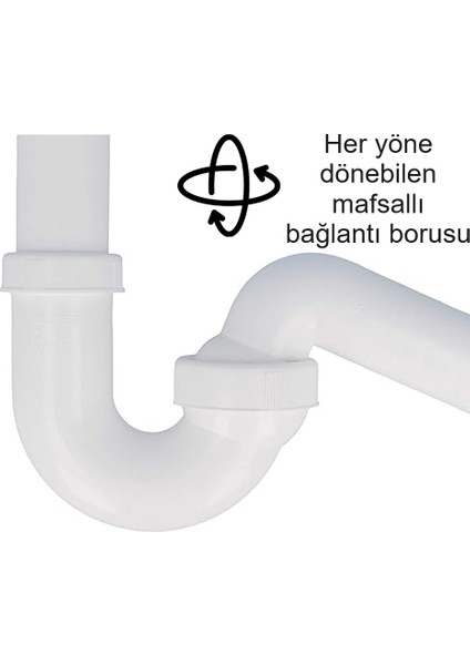 Yer Kazandıran Lavabo Sifonu Evye Sifonu, 1 1/2'' Bağlantı Ağızlı, Süzgeçsiz 50LIK Çıkış Lavabo Dolabında ve Çekmecesinde Lavabo ve Evye Altında Duvara Bitişik Montajlı Koku Önleyici S Sistemi