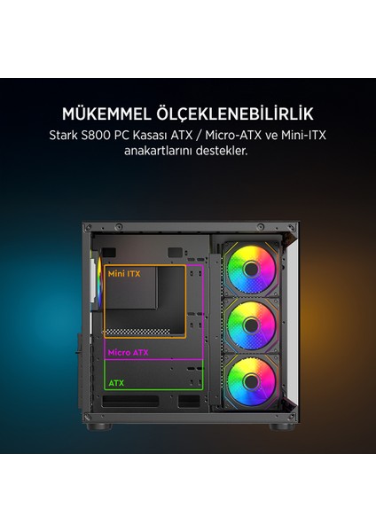 Stark S800 4xargb Temperli Cam 650W 80+ Bronze Atx Siyah Gaming (Oyuncu) Kasa