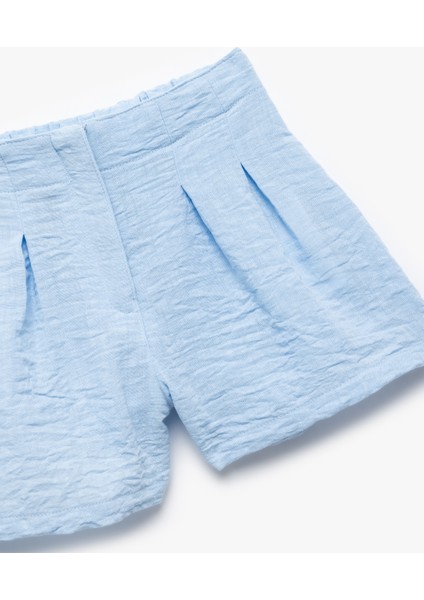 Pile Detaylı Beli Lastikli Dokulu Mini Şort modelleri