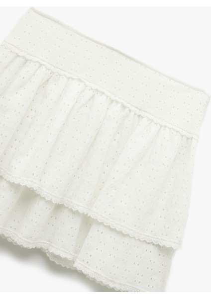 Gipe Detaylı Kat Kat Fistolu Brodeli Mini Etek modelleri