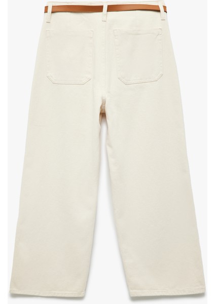 Kemer Detaylı Cepli Düğmeli Kısa Geniş Paça Pantolon - Crop Wide Leg Jean fiyatları