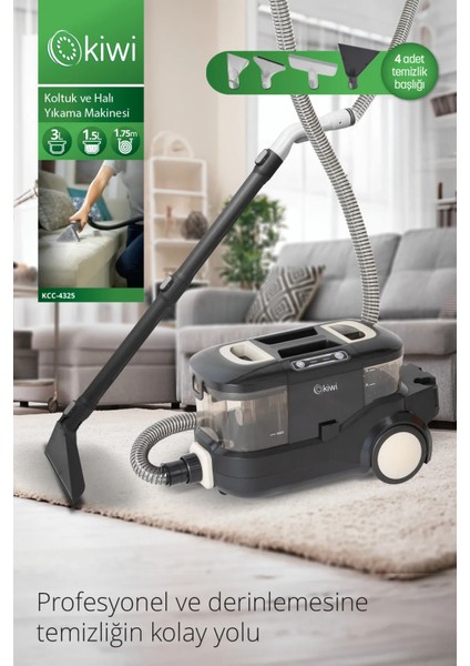 KCC-4325W Siyah Pencere Temizleme Aparatlı Koltuk Halı Yıkama ve Makinesi