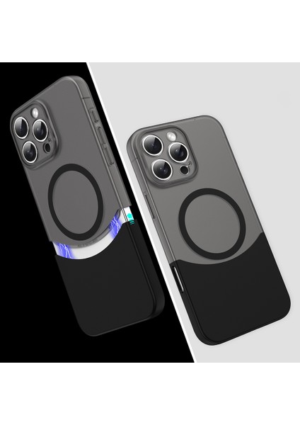 iPhone 16 Pro Kılıf M-Safe Şarj Özellikli Mıknatıslı Gkm Duble Kapak - Siyah