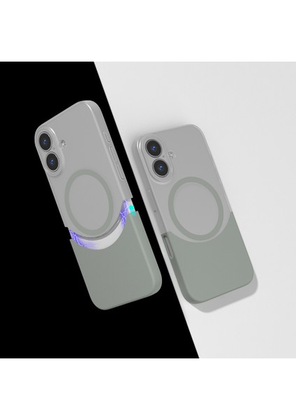 iPhone 16 Kılıf M-Safe Şarj Özellikli Mıknatıslı Gkm Duble Kapak - Gri