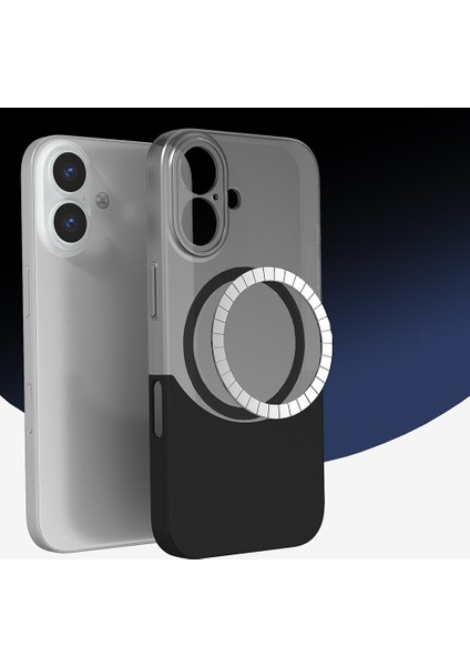 iPhone 16 Kılıf M-Safe Şarj Özellikli Mıknatıslı Gkm Duble Kapak - Gri
