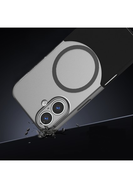iPhone 16 Kılıf M-Safe Şarj Özellikli Mıknatıslı Gkm Duble Kapak - Gri