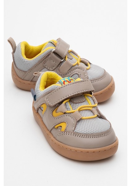 Unisex Çocuk Gri-Sarı Hakiki Deri Günlük İlk Adım Ayakkabı