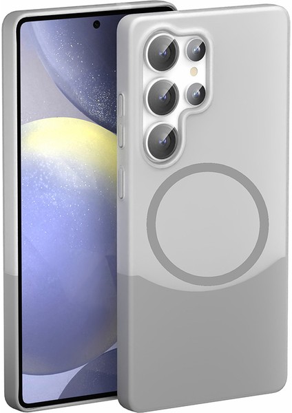 Galaxy S25 Ultra Kılıf M-Safe Şarj Özellikli Mıknatıslı Gkm Duble Kapak - Gri