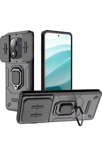 Xiaomi Redmi Note 14 Pro Plus 5g ile Uyumlu Kamera Kapaklı Manyetik Mıknatıslı Yüzük Standlı KILIF-AL5128