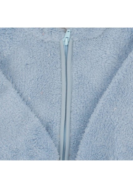 Mavi Peluş Fermuarlı Kapüşonlu Hırka - 1014972