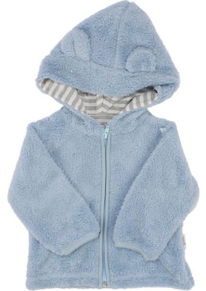 Mavi Peluş Fermuarlı Kapüşonlu Hırka - 1014972