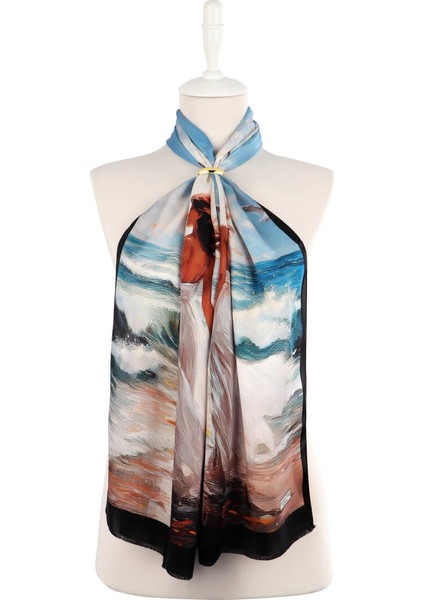 Mavi Martı Desen Ipek Fular