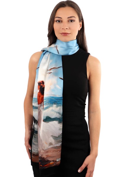 Mavi Martı Desen Ipek Fular fiyatları