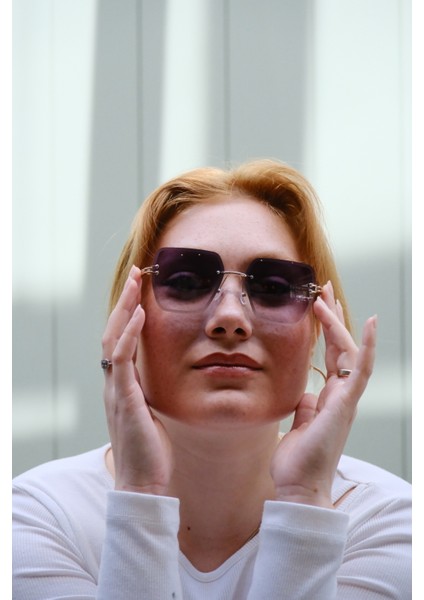 Kristal Kare Lazer Kesim Gold Detay Metal Çerçeve Kadın Güneş Gözlüğü