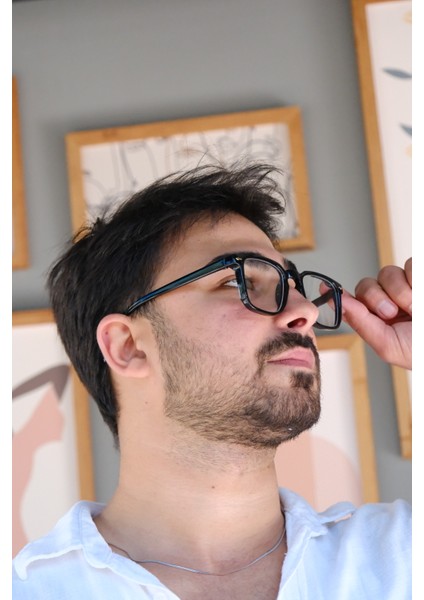 Erkek Kare Trend Model Mavi Işık Korumalı Gözlük Blue Block