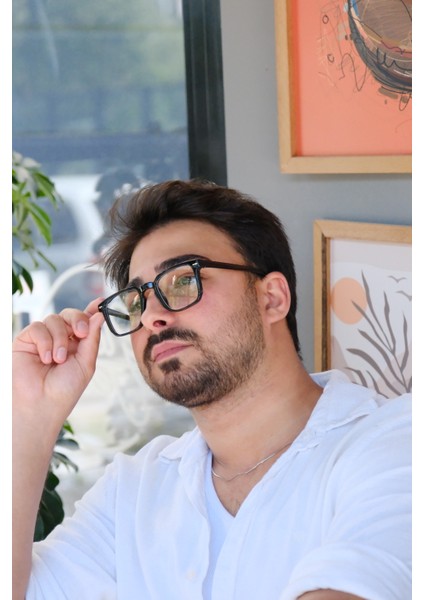 Erkek Kare Trend Model Mavi Işık Korumalı Gözlük Blue Block