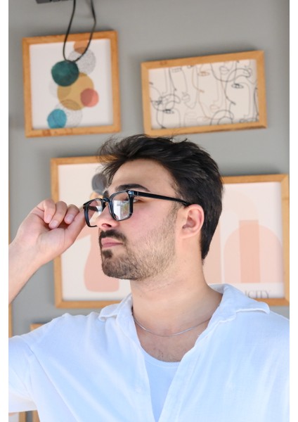 Erkek Kare Trend Model Mavi Işık Korumalı Gözlük Blue Block