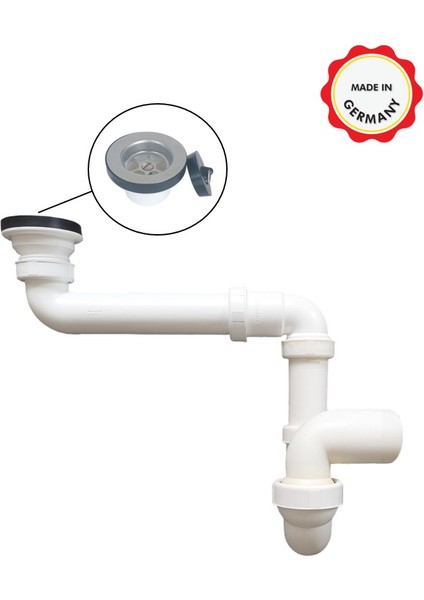 Yer Kazandıran Lavabo Sifonu Evye Sifonu, Paslanmaz Delikli Süzgeçli, 50LIK Çıkış, Lavabo Dolabında ve Çekmecesinde Lavabo ve Evye Altında Duvara Bitişik Montajlı Koku Önleyici S Sistemi