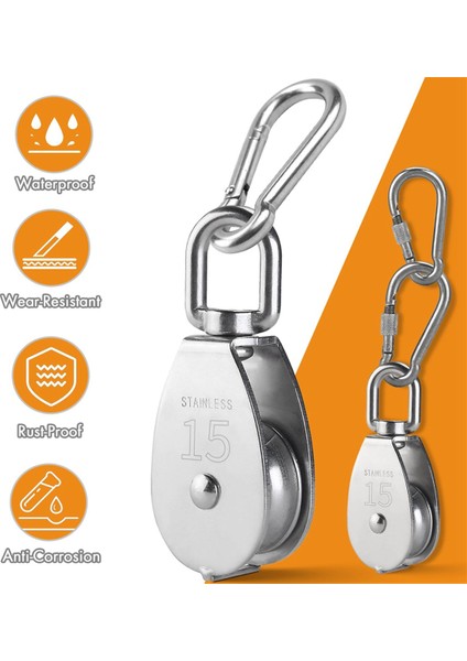 M15 Paslanmaz Çelik Makara Sistemi Kiti-Ağır Hizmet Tipi Makara Tekerleği, Naylon Halatlı Makara Bloğu 4MM, Kancalar, Plaka (2 Paket) (Yurt Dışından) fiyatları