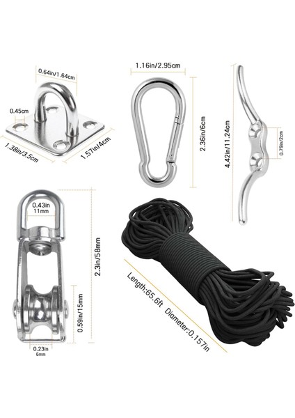 M15 Paslanmaz Çelik Makara Sistemi Kiti-Ağır Hizmet Tipi Makara Tekerleği, Naylon Halatlı Makara Bloğu 4MM, Kancalar, Plaka (2 Paket) (Yurt Dışından) indirimleri