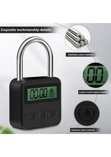 Metal Zamanlayıcı Kilidi LCD Ekran Çok Fonksiyonlu Zaman 99 Saat Maksimum Zamanlama USB Şarj Edilebilir Zamanlayıcı Asma Kilit, Siyah (Yurt Dışından) fırsatları