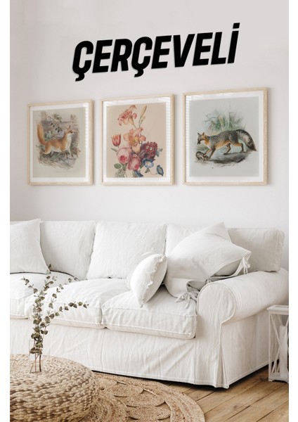 Ahşap Çerçeveli Mdf Kare Tablo Seti Salon ve Oturma Odası Için KR4001