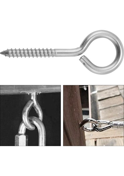 10 Paket Paslanmaz Çelik Göz Şekli Vidalar Metal Kanca Ahşap Terminal Halkası Kuşgözü Kanca Kendinden Vurarak Vidalar M6 (Yurt Dışından)