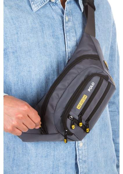 Erkek Gri USB Kulaklık Çıkışlı Crossbody Çapraz Göğüs Omuz ve Bel Çantası NEW328