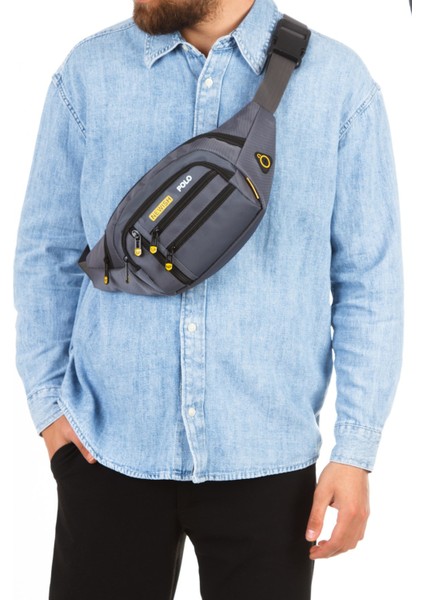 Erkek Gri USB Kulaklık Çıkışlı Crossbody Çapraz Göğüs Omuz ve Bel Çantası NEW328