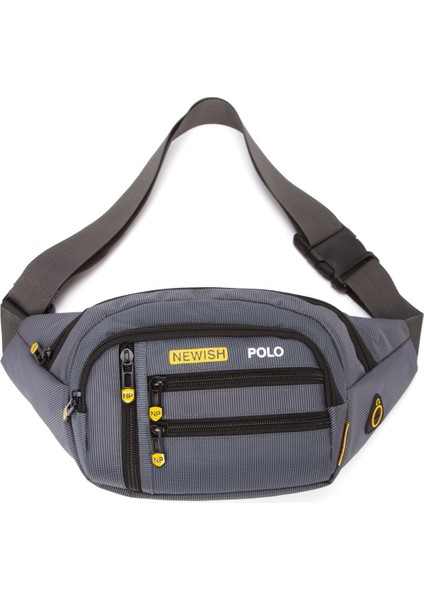 Erkek Gri USB Kulaklık Çıkışlı Crossbody Çapraz Göğüs Omuz ve Bel Çantası NEW328