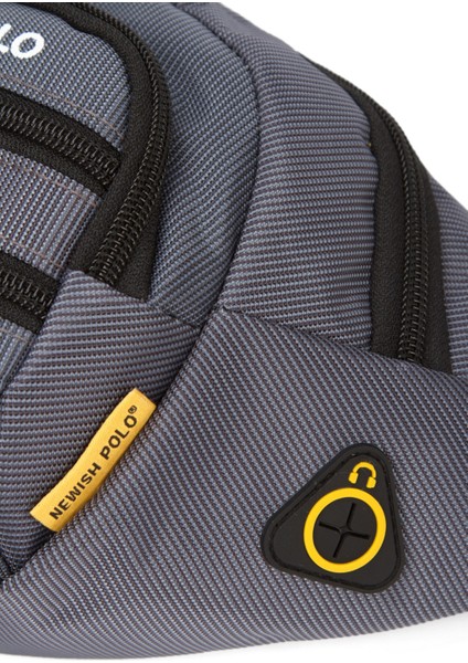 Erkek Gri USB Kulaklık Çıkışlı Crossbody Çapraz Göğüs Omuz ve Bel Çantası NEW328