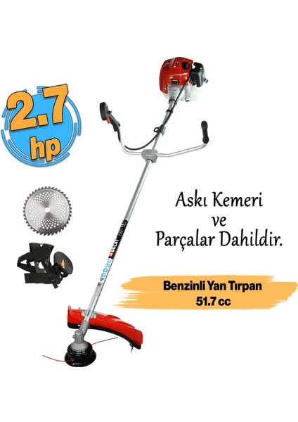 Benzinli BY520 Yan Tırpan Çim Biçme Testeresi 2.7 Hp 51.7 cc Bisiklet Kollu Omuz Askılı Misina