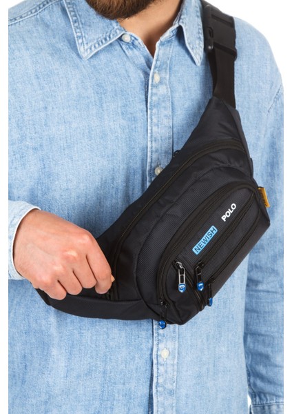 Erkek Siyah USB Kulaklık Çıkışlı Crossbody Çapraz Göğüs Omuz ve Bel Çantası NEW328