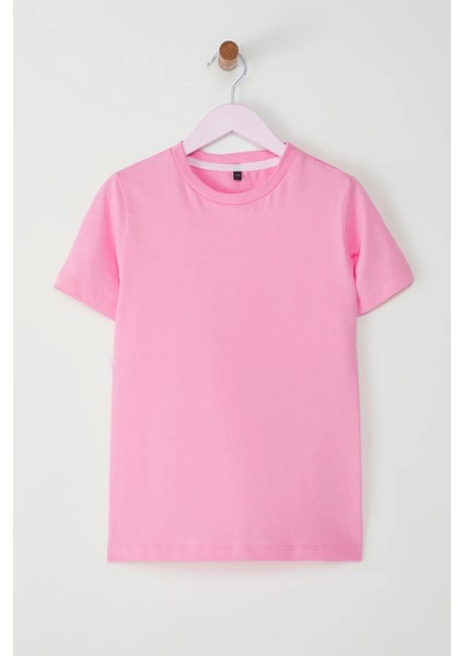 Çocuk Bisiklet Yaka Basic Düz T-Shirt %100 Pamuk