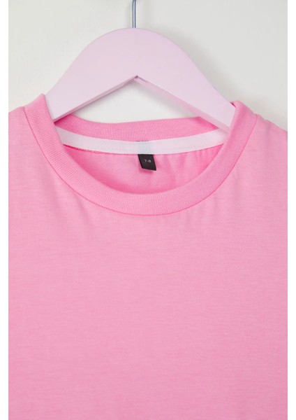 Çocuk Bisiklet Yaka Basic Düz T-Shirt %100 Pamuk