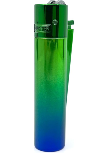 Clipper Özel Kutusunda Metal Çakmak - Yeşil/mavi Spektrum Parlak