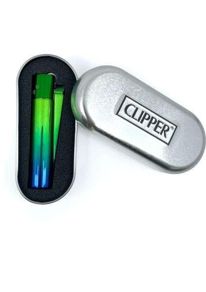Clipper Özel Kutusunda Metal Çakmak - Yeşil/mavi Spektrum Parlak