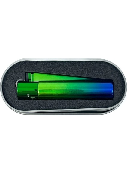 Clipper Özel Kutusunda Metal Çakmak - Yeşil/mavi Spektrum Parlak
