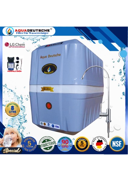 Pompalı 8 Litre Antibakteriyel Çelik Tanklı 90 Gpd Nano Membranlı Gümüş Iyon Kompozit Tatlandırıcılı Su Arıtma Cihazı fiyatları