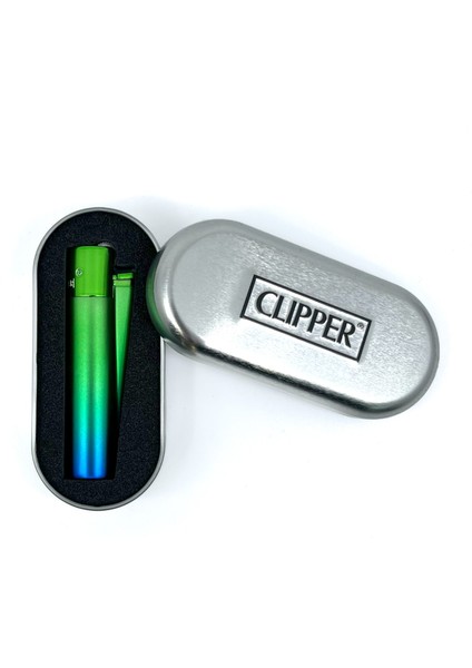 Clipper Özel Kutusunda Metal Çakmak - Yeşil/mavi Spektrum Mat