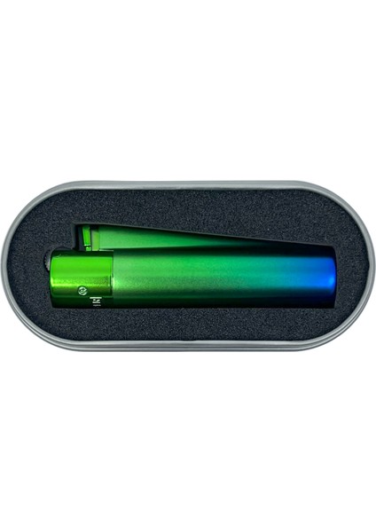 Clipper Özel Kutusunda Metal Çakmak - Yeşil/mavi Spektrum Mat
