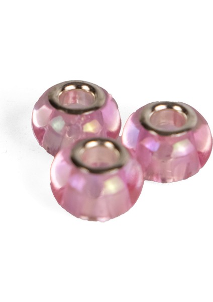 Şeffaf Pembe Boncuklu Charm 12 mm 3 Adet