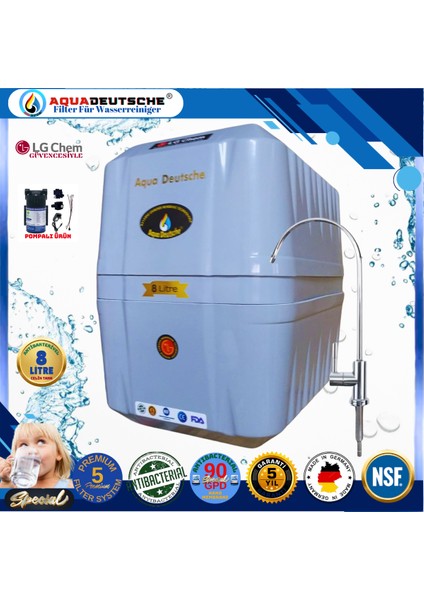 Pompalı 8 Litre Antibakteriyel Çelik Tanklı 90 Gpd Nano Membranlı Gümüş Iyon Kompozit Tatlandırıcılı Su Arıtma Cihazı fiyatları