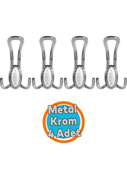 Metal Portmanto Vestiyer Duvar Dolap Elbise Mobilya Kapı Askısı Askılığı Askılık Krom (4 Adet)