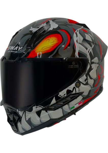 Kapalı Kask Sw 868 Cannibal Siyah Gri Kırmızı