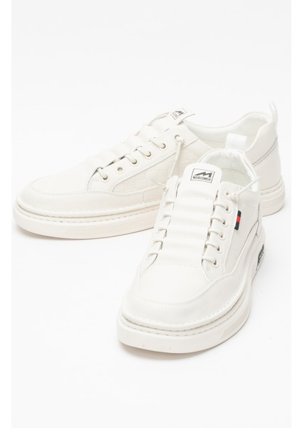 Erkek Rahat Taban Lastik Bağcıklı Sneaker Gerçek Deri Mc 19039 Beyaz