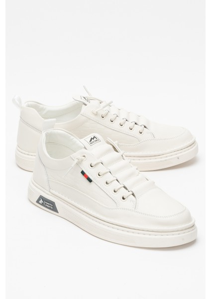 Erkek Rahat Taban Lastik Bağcıklı Sneaker Gerçek Deri Mc 19039 Beyaz