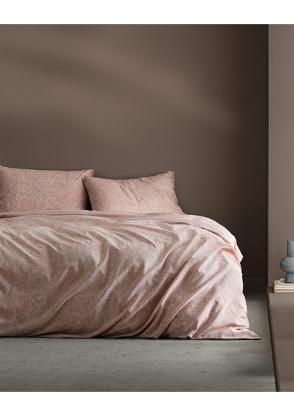 Emele King Size Pamuklu Baskılı Nevresim Takımı - Pudra
