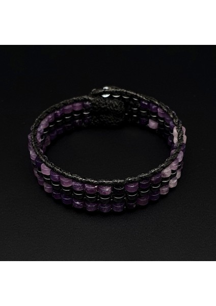 Doğal Taş Bileklik, Ametist ve Hematit Tarz Bileklik, Mor Bileklik, Hediye Bileklik indirimleri